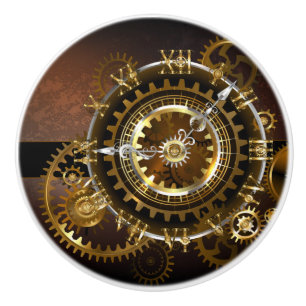 Steampunk clock with antique gears ceramic knob