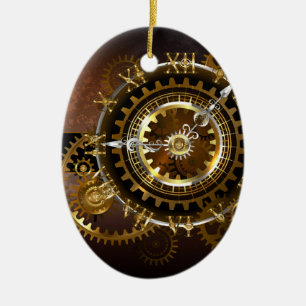 Steampunk clock with antique gears ceramic tree decoration