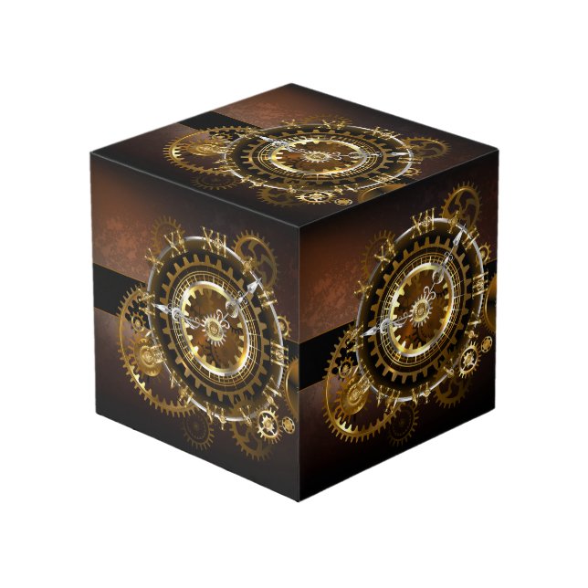 Steampunk clock with antique gears cube (Front Angled)