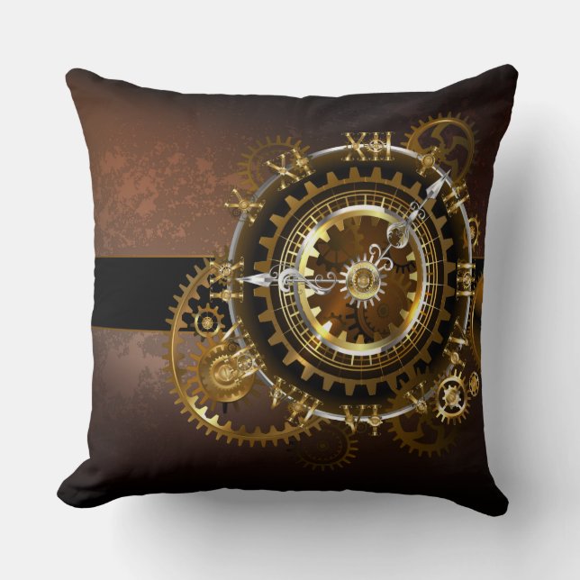 Steampunk clock with antique gears cushion (Front)