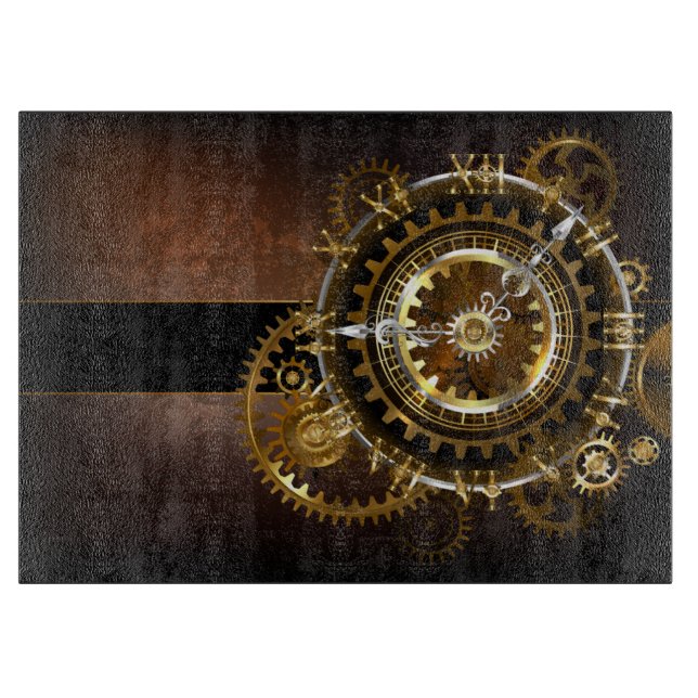 Steampunk clock with antique gears cutting board (Front)