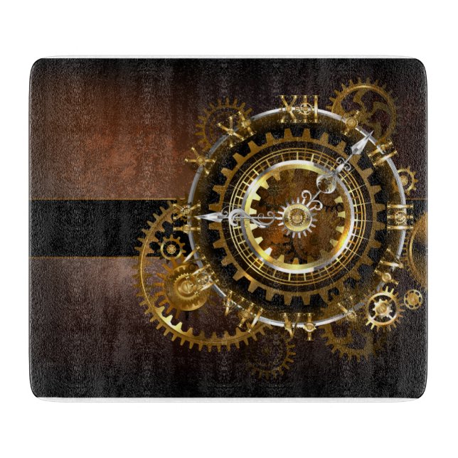 Steampunk clock with antique gears cutting board (Front)