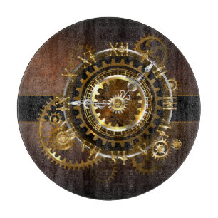Steampunk clock with antique gears cutting board