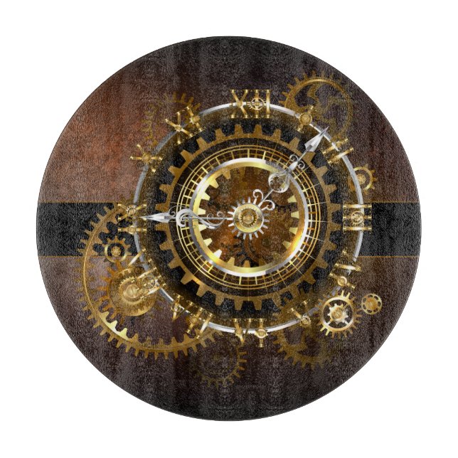 Steampunk clock with antique gears cutting board (Front)