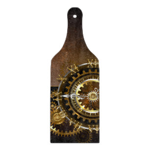 Steampunk clock with antique gears cutting board