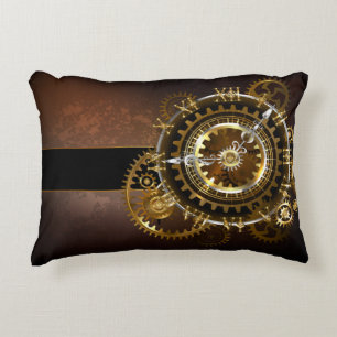 Steampunk clock with antique gears decorative cushion