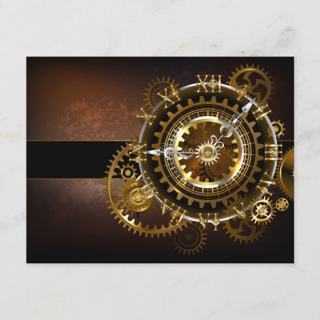 Steampunk clock with antique gears enclosure card (Front)