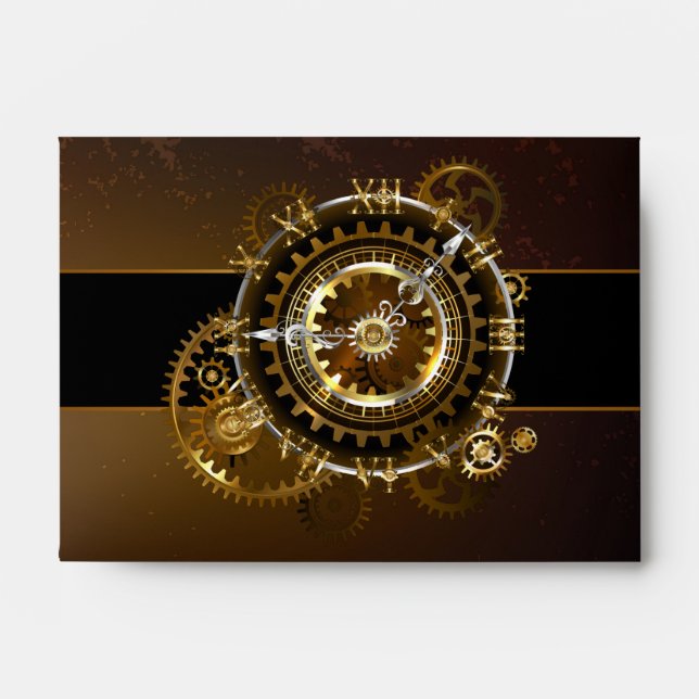 Steampunk clock with antique gears envelope (Front)