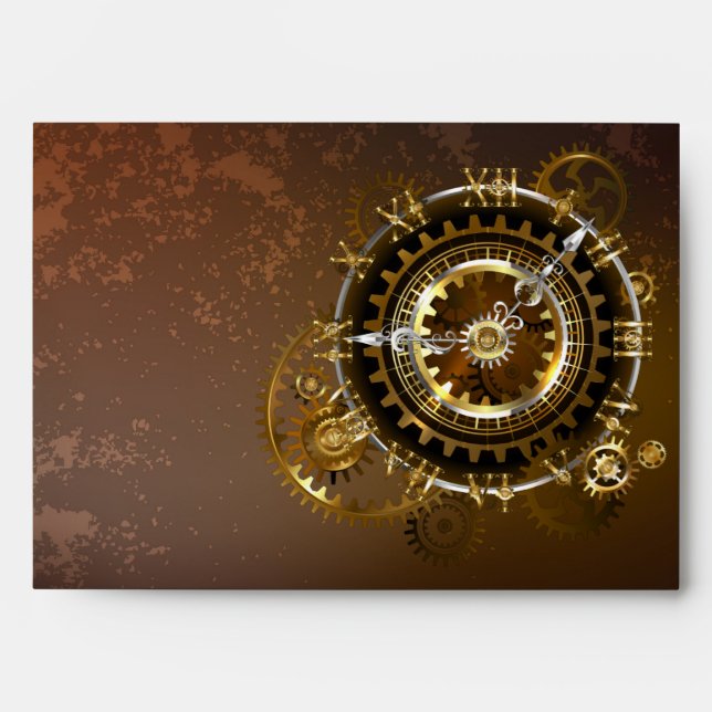 Steampunk clock with antique gears envelope (Front)