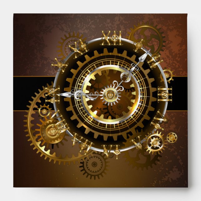 Steampunk clock with antique gears envelope (Front)