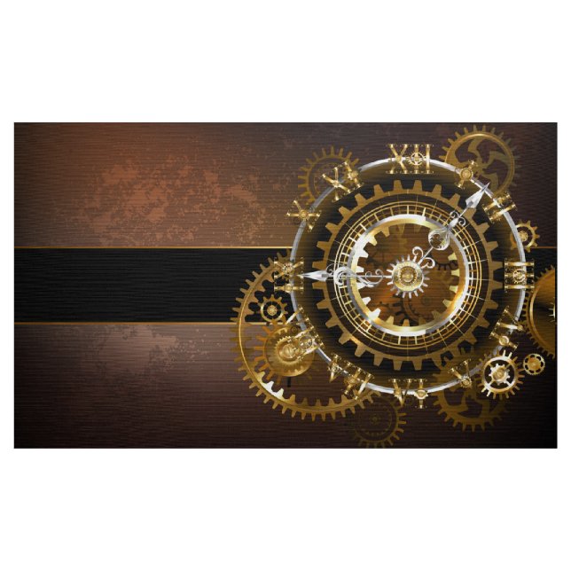 Steampunk clock with antique gears fabric (Yard)