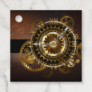 Steampunk clock with antique gears favour tags