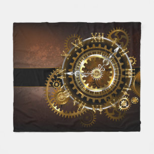 Steampunk clock with antique gears fleece blanket