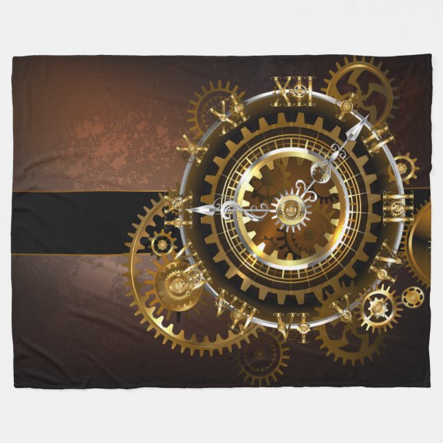 Steampunk clock with antique gears fleece blanket (Front (Horizontal))