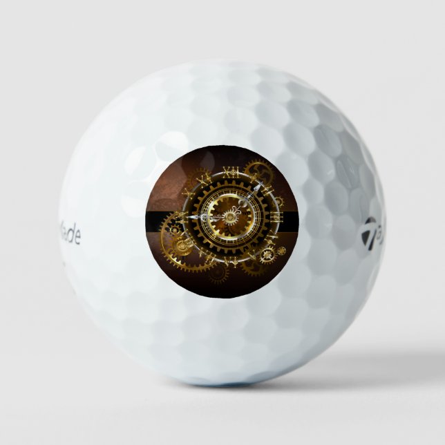 Steampunk clock with antique gears golf balls (Front)