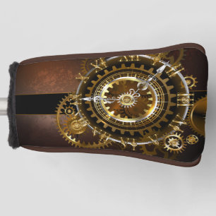 Steampunk clock with antique gears golf head cover