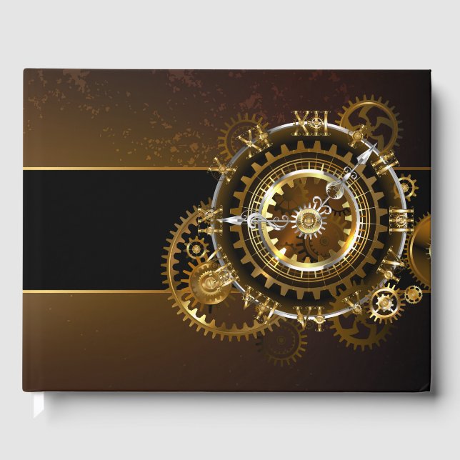 Steampunk clock with antique gears guest book (Front)