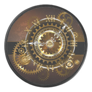 Steampunk clock with antique gears hockey puck