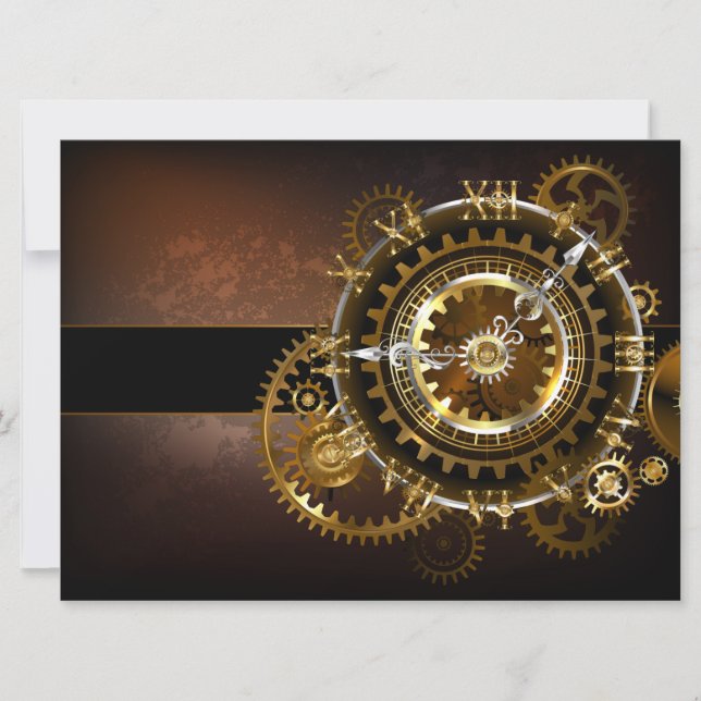 Steampunk clock with antique gears holiday card (Front)