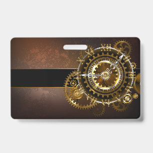 Steampunk clock with antique gears ID badge