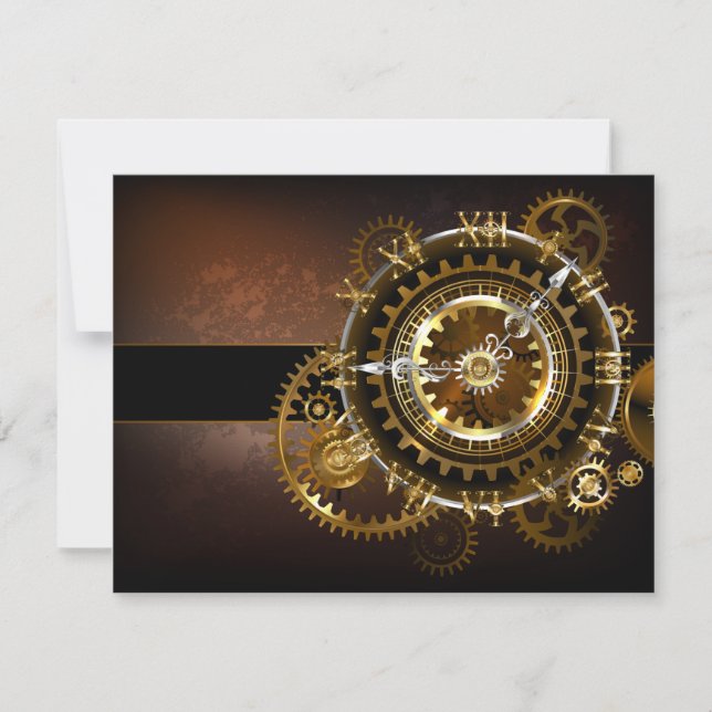 Steampunk clock with antique gears invitation (Front)