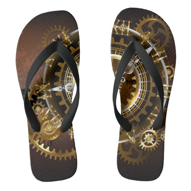 Steampunk clock with antique gears jandals (Footbed)