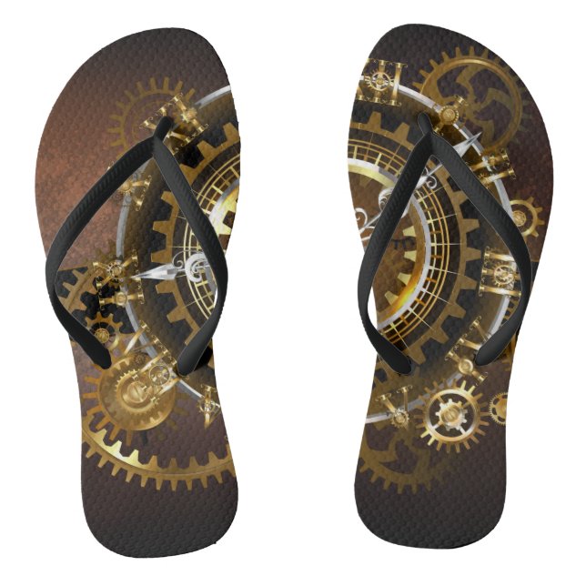 Steampunk clock with antique gears jandals (Footbed)