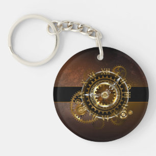 Steampunk clock with antique gears key ring