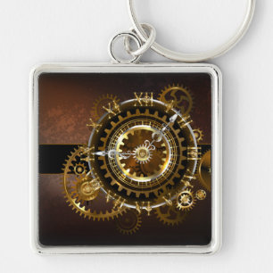 Steampunk clock with antique gears key ring