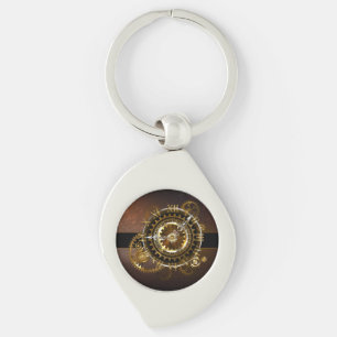 Steampunk clock with antique gears key ring