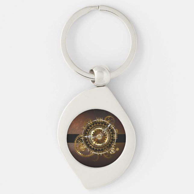 Steampunk clock with antique gears key ring (Front)