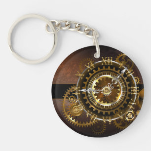 Steampunk clock with antique gears key ring