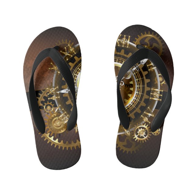 Steampunk clock with antique gears kid's jandals (Footbed)