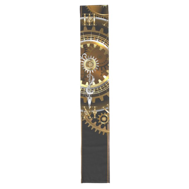 Steampunk clock with antique gears long table runner (Front)