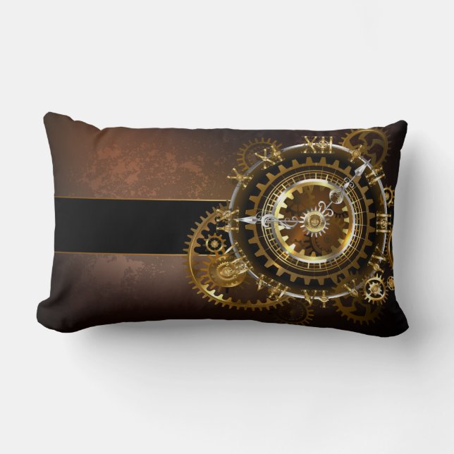 Steampunk clock with antique gears lumbar cushion (Front)