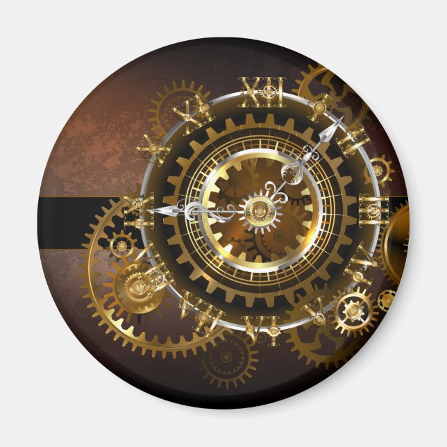 Steampunk clock with antique gears magnet (Front)