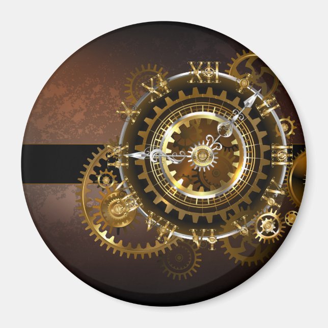 Steampunk clock with antique gears magnet (Front)