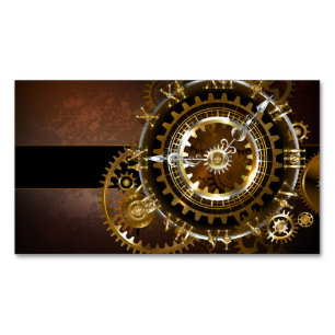 Steampunk clock with antique gears magnetic business card