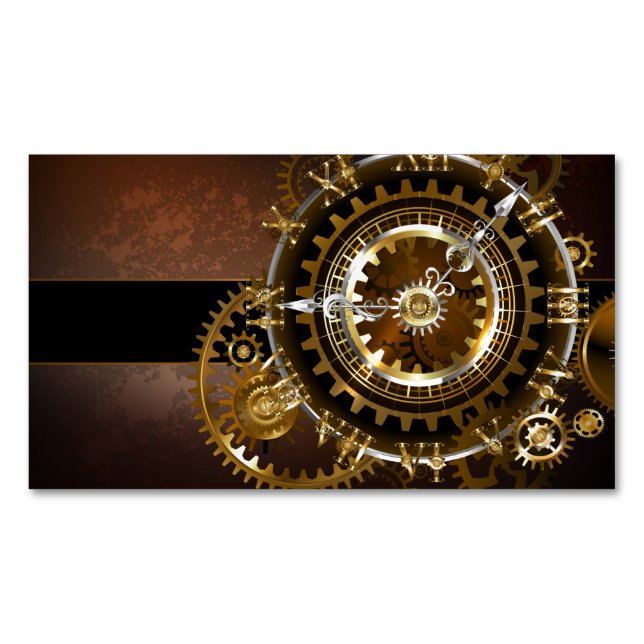 Steampunk clock with antique gears magnetic business card (Front)
