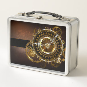 Steampunk clock with antique gears metal lunch box