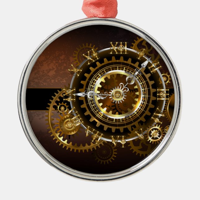 Steampunk clock with antique gears metal tree decoration (Front)