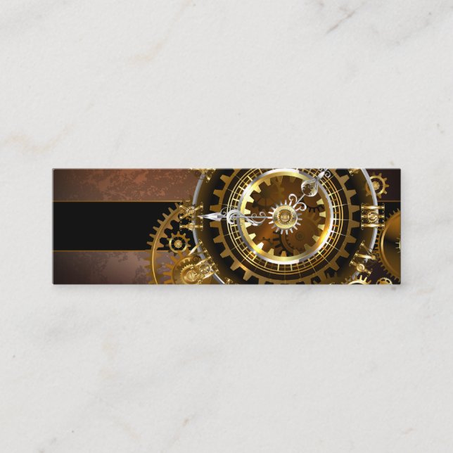 Steampunk clock with antique gears mini business card (Front)