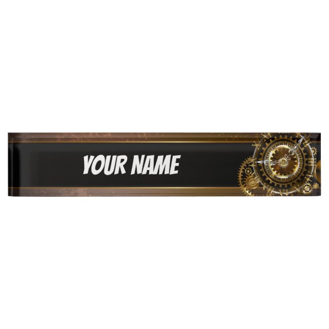 Steampunk clock with antique gears nameplate (Front)