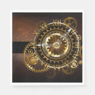 Steampunk clock with antique gears napkin