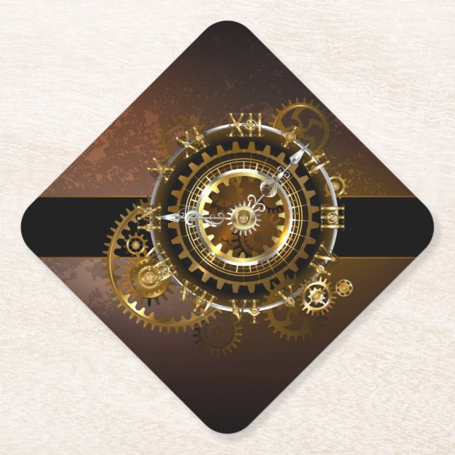 Steampunk clock with antique gears paper coaster (Front)