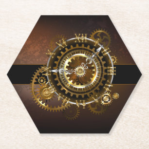 Steampunk clock with antique gears paper coaster