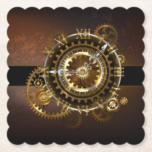 Steampunk clock with antique gears paper coaster