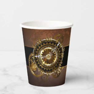 Steampunk clock with antique gears paper cups