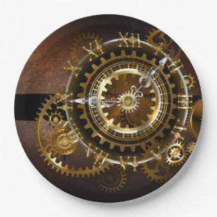 Steampunk clock with antique gears paper plate
