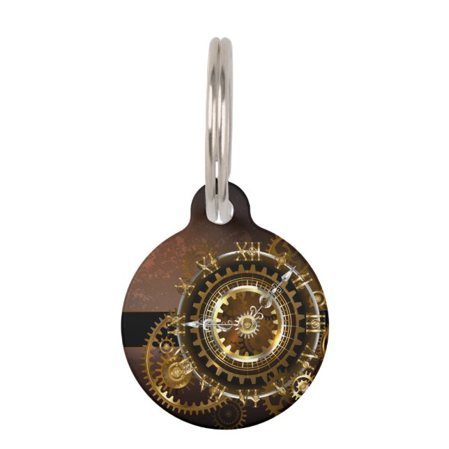 Steampunk clock with antique gears pet tag (Front)